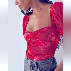 For Love & Lemons - Bodysuit - Statement Puffy Sleeve - Red - Size M